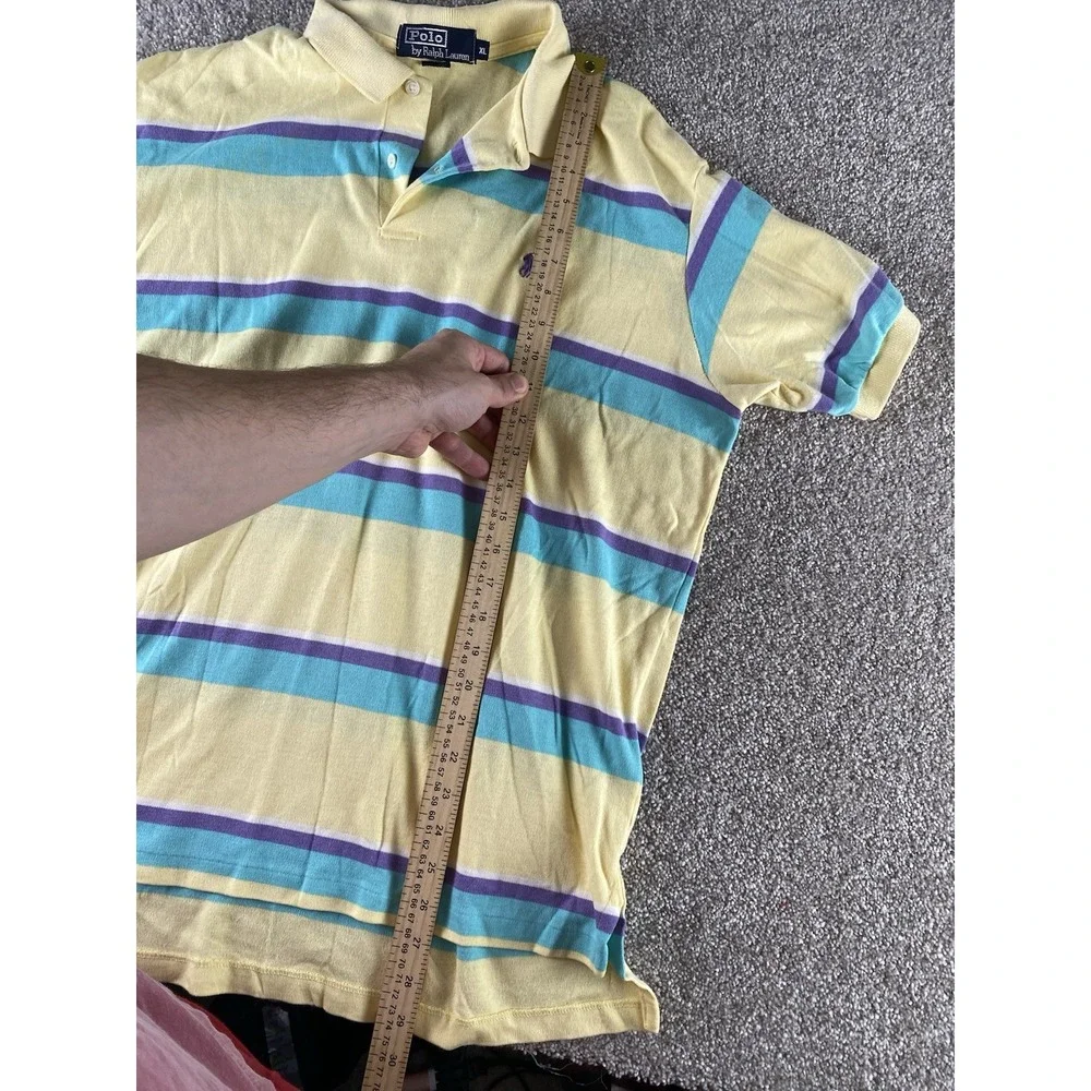Polo Ralph Lauren Yellow/Purple/Blue Striped Made In USA Polo Mens XL Pony Read
